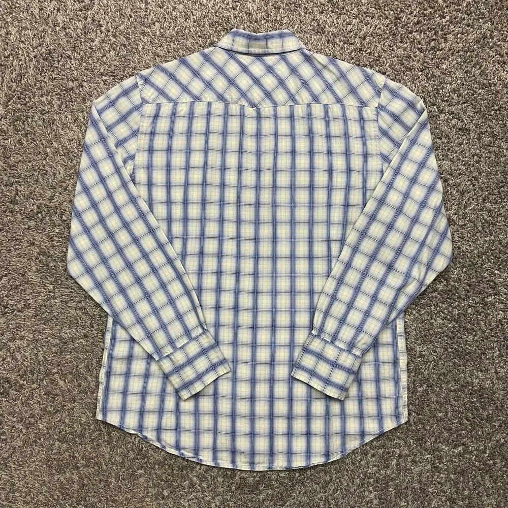 Western Shirt Pearl Snap Plaid Long Sleeve Banana Republic Slim Fit Medium Blue